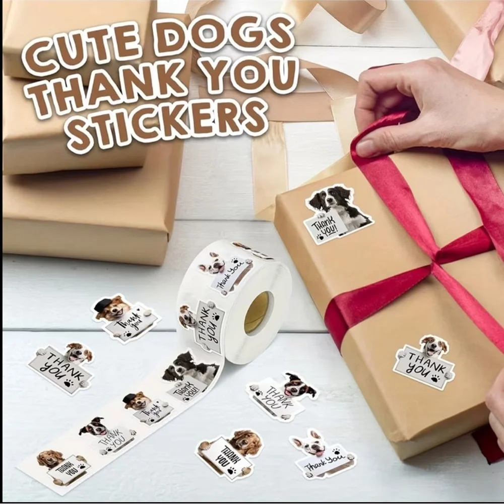 Thank You Dog Sticker Roll, 500 pcs, NEW